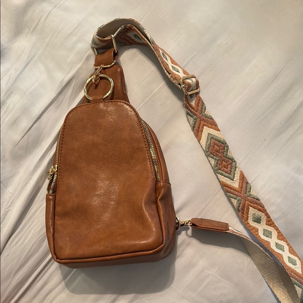 Altar'd State Brown Crossbody Bag with Patterned Strap